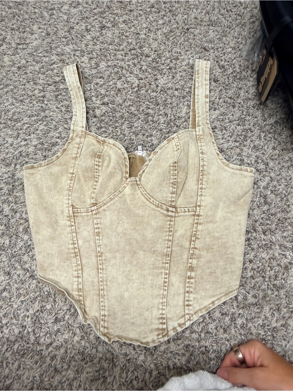 Acid wash denim shirt tan size L